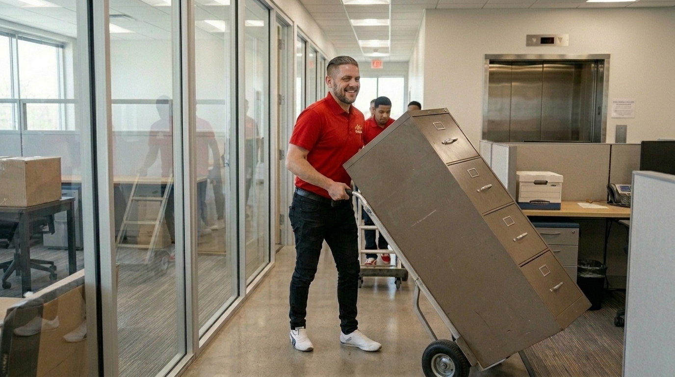Pack-It Movers crew moving commercial office furniture